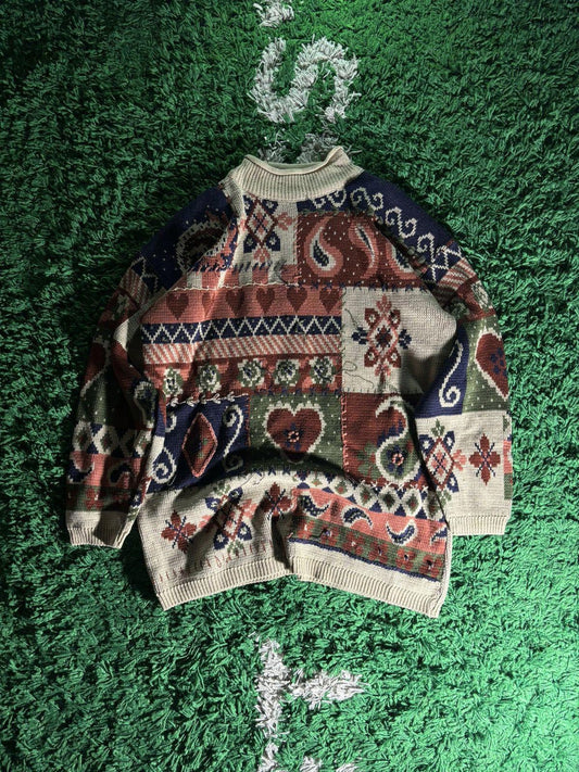 Vintage Abstract Hearts Pullover