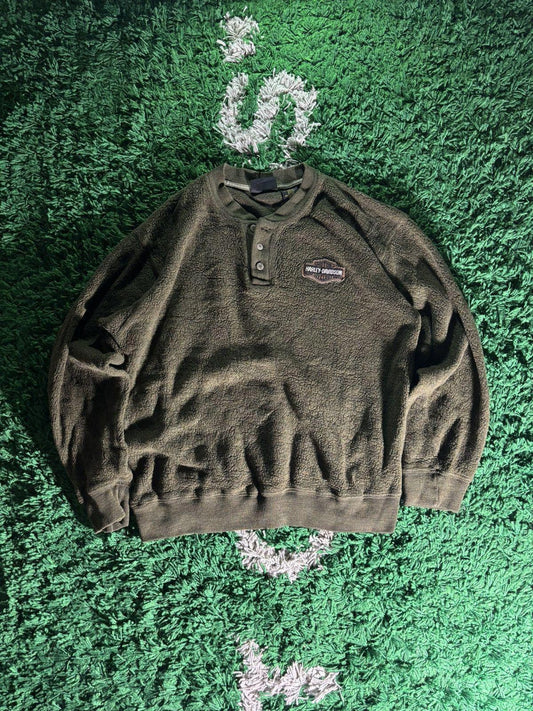 Vintage Harley Davidson Quarter-Button Pullover