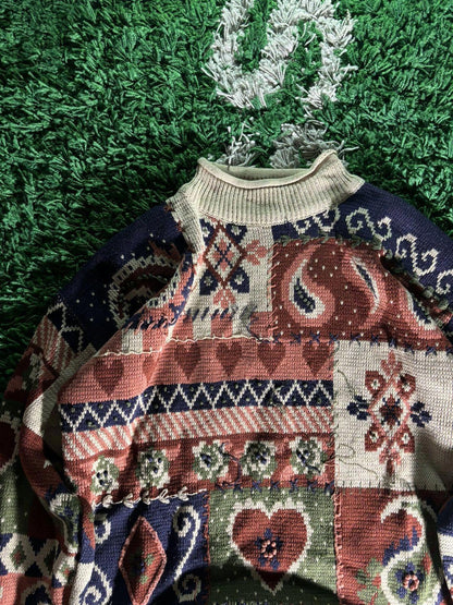 Vintage Abstract Hearts Pullover