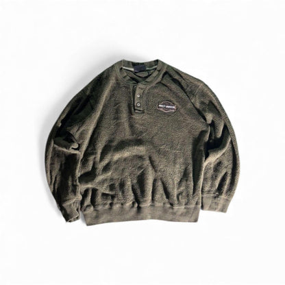 Vintage Harley Davidson Quarter-Button Pullover