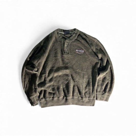 Vintage Harley Davidson Quarter-Button Pullover
