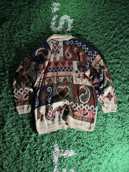 Vintage Abstract Hearts Pullover
